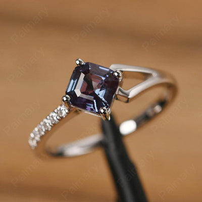 Asscher Cut Alexandrite Promise Ring Silver - Palmary