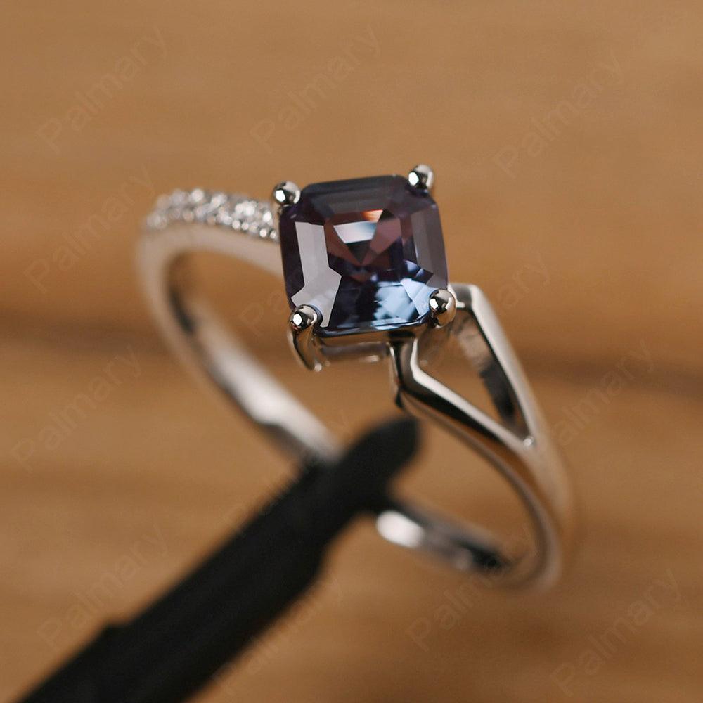 Asscher Cut Alexandrite Promise Ring Silver - Palmary