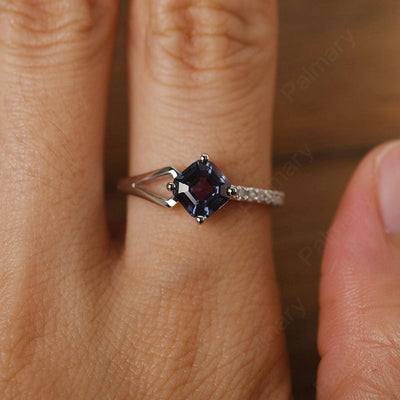 Asscher Cut Alexandrite Promise Ring Silver - Palmary