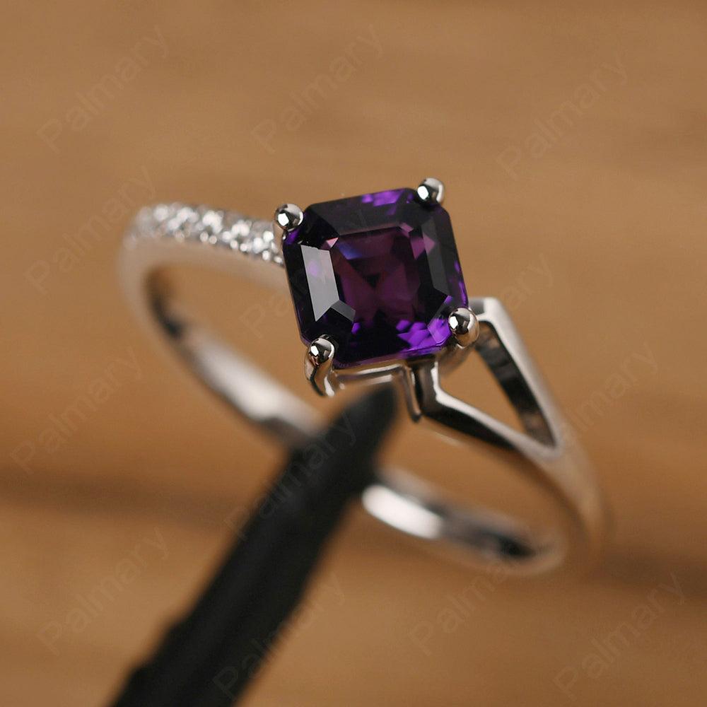 Asscher Cut Amethyst Promise Ring Silver - Palmary