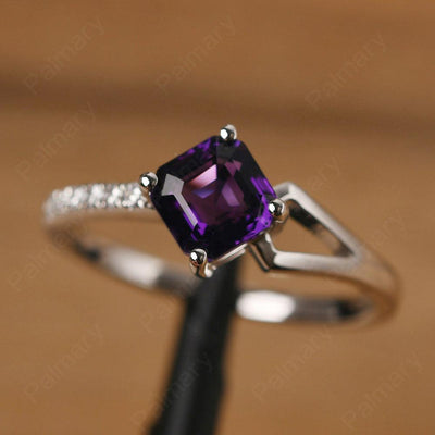 Asscher Cut Amethyst Promise Ring Silver - Palmary