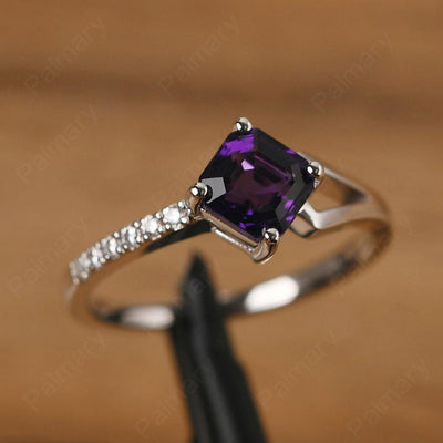 Asscher Cut Amethyst Promise Ring Silver - Palmary