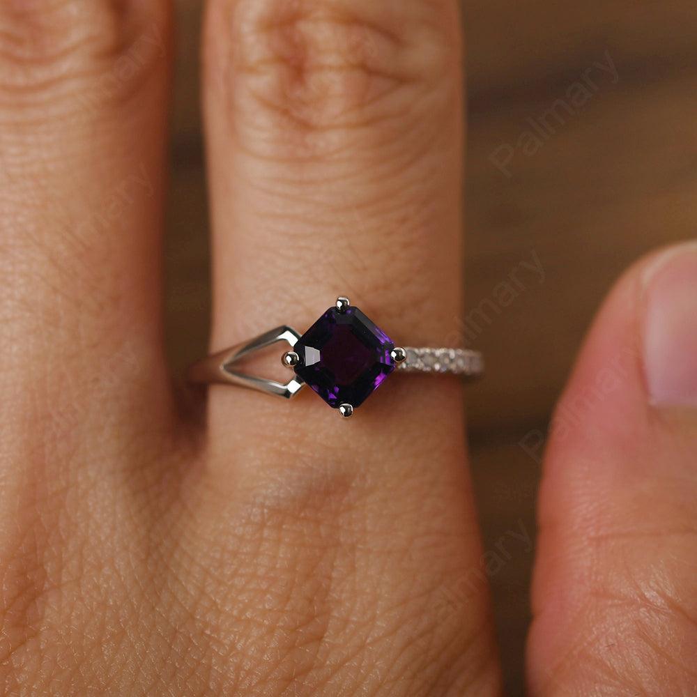 Asscher Cut Amethyst Promise Ring Silver - Palmary