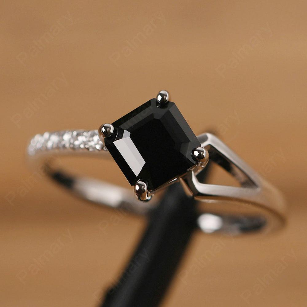 Asscher Cut Black Spinel Promise Ring Silver - Palmary