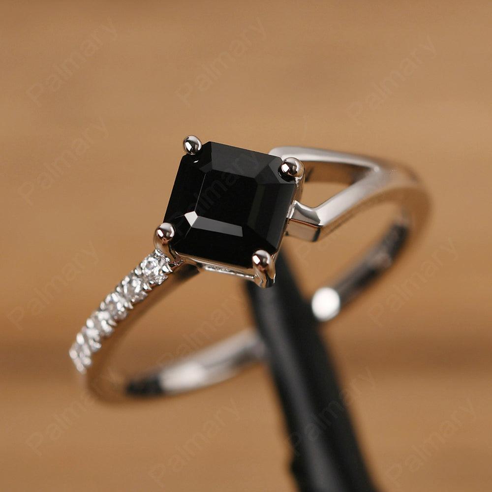 Asscher Cut Black Spinel Promise Ring Silver - Palmary