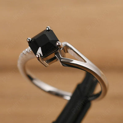 Asscher Cut Black Spinel Promise Ring Silver - Palmary