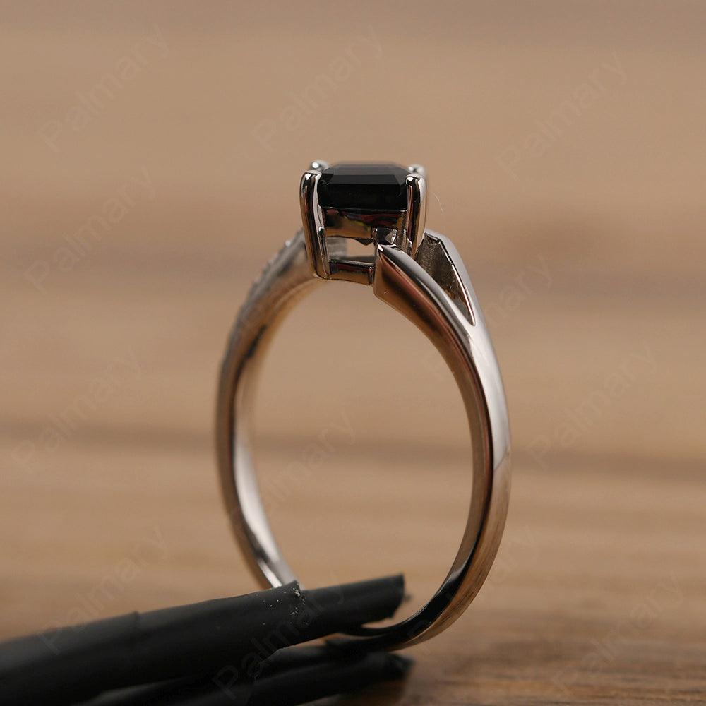 Asscher Cut Black Spinel Promise Ring Silver - Palmary