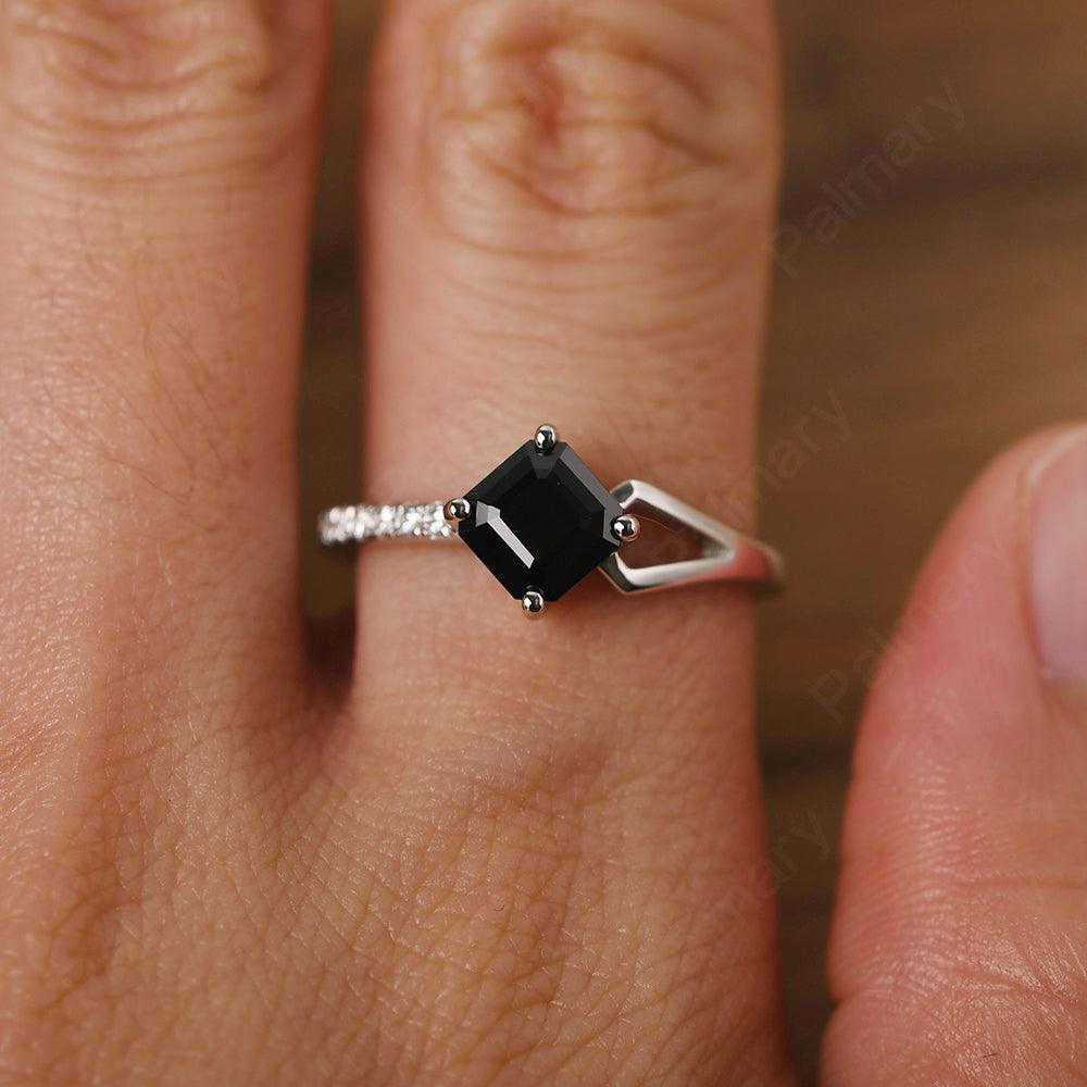 Asscher Cut Black Spinel Promise Ring Silver - Palmary