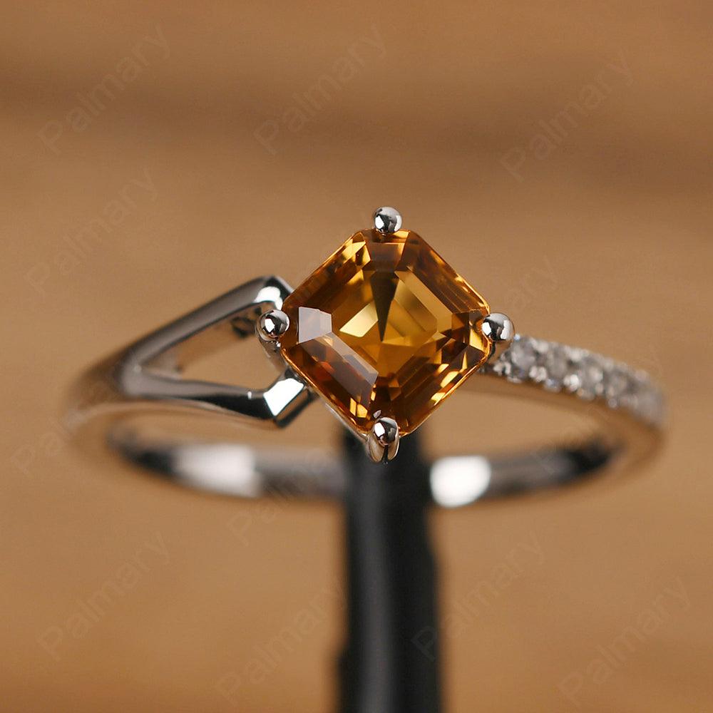 Asscher Cut Citrine Promise Ring Silver - Palmary