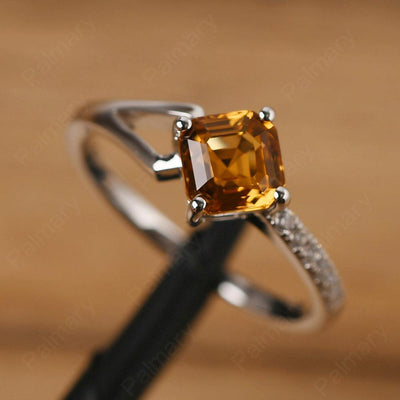 Asscher Cut Citrine Promise Ring Silver - Palmary