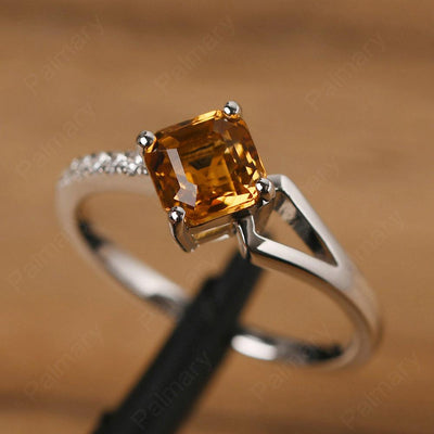 Asscher Cut Citrine Promise Ring Silver - Palmary