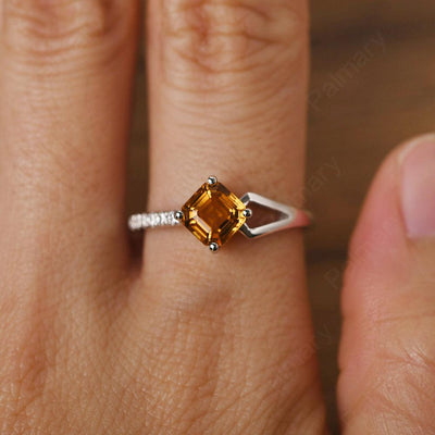 Asscher Cut Citrine Promise Ring Silver - Palmary