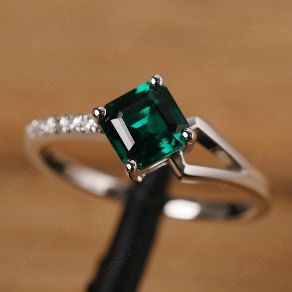 Asscher Cut Emerald Promise Ring Silver - Palmary