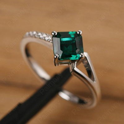 Asscher Cut Emerald Promise Ring Silver - Palmary