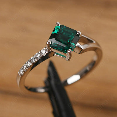 Asscher Cut Emerald Promise Ring Silver - Palmary