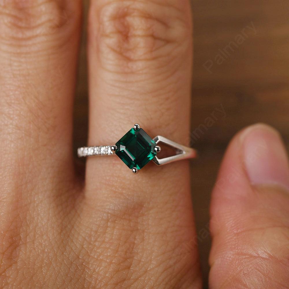 Asscher Cut Emerald Promise Ring Silver - Palmary