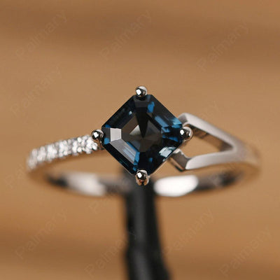 Asscher Cut London Blue Topaz Promise Ring Silver - Palmary