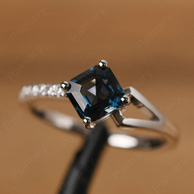Asscher Cut London Blue Topaz Promise Ring Silver - Palmary