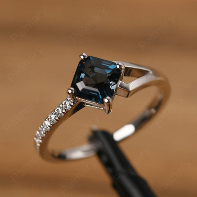 Asscher Cut London Blue Topaz Promise Ring Silver - Palmary