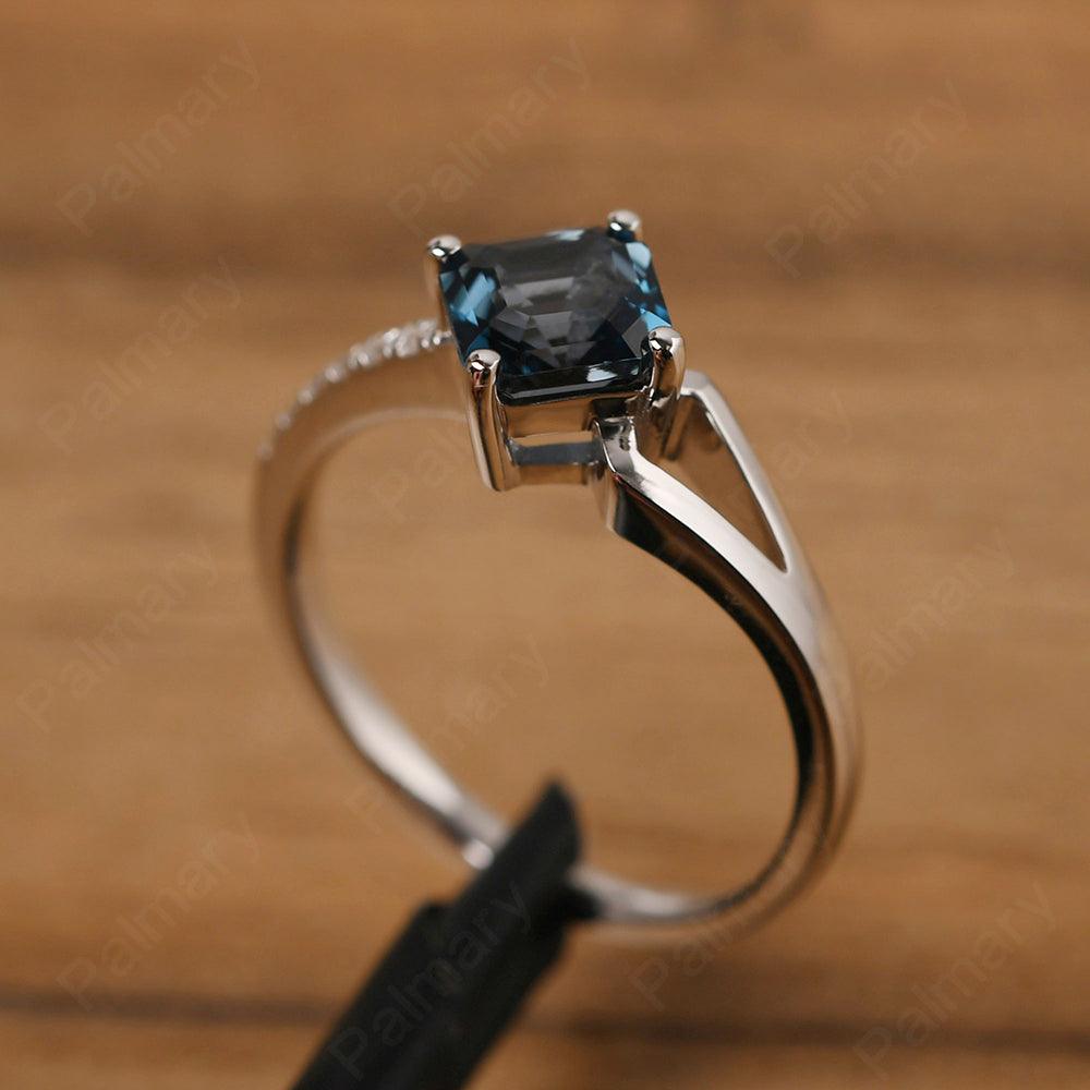 Asscher Cut London Blue Topaz Promise Ring Silver - Palmary