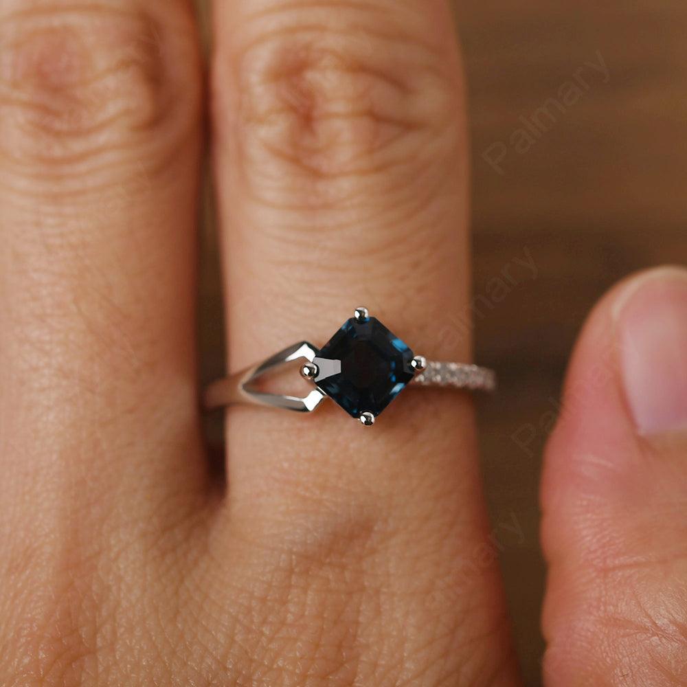 Asscher Cut London Blue Topaz Promise Ring Silver - Palmary