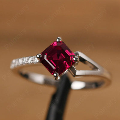 Asscher Cut Ruby Promise Ring Silver - Palmary