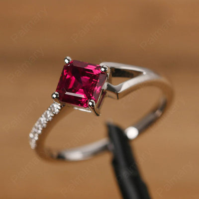 Asscher Cut Ruby Promise Ring Silver - Palmary