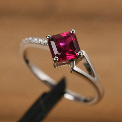 Asscher Cut Ruby Promise Ring Silver - Palmary
