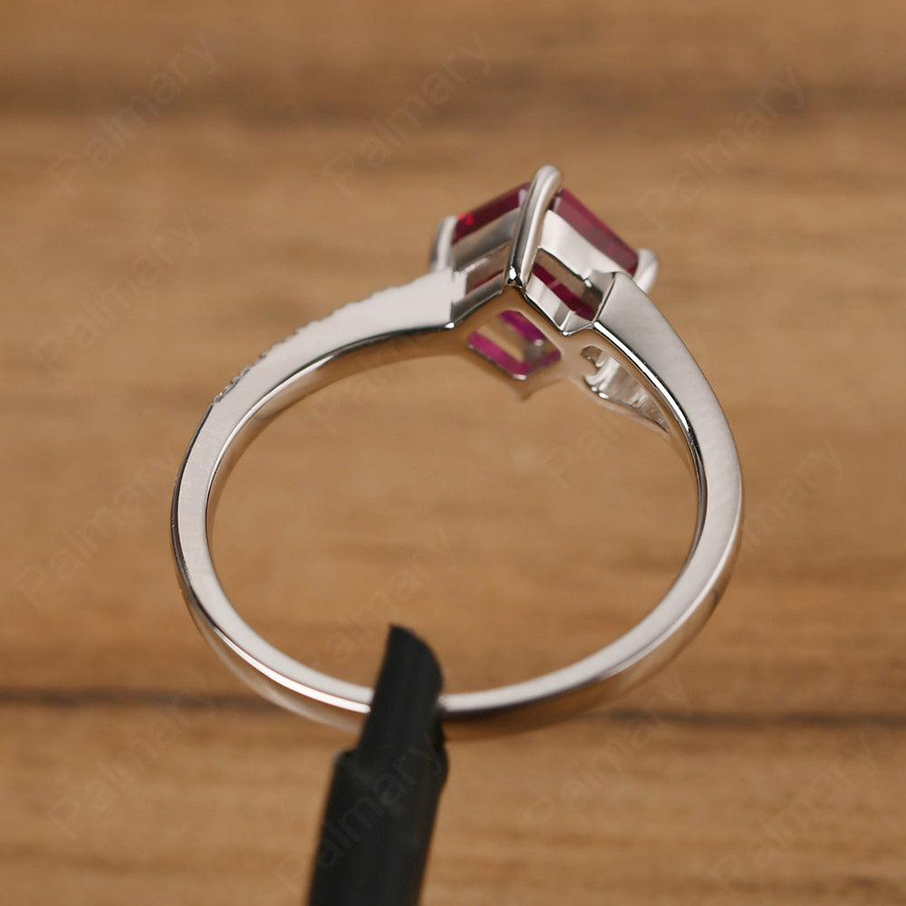 Asscher Cut Ruby Promise Ring Silver - Palmary