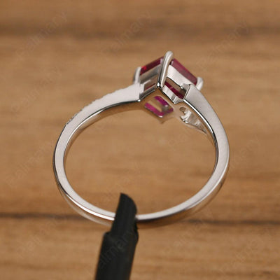 Asscher Cut Ruby Promise Ring Silver - Palmary