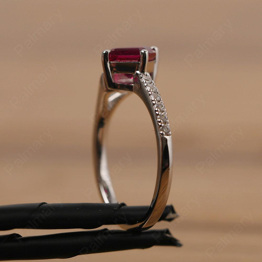 Asscher Cut Ruby Promise Ring Silver - Palmary