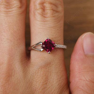 Asscher Cut Ruby Promise Ring Silver - Palmary