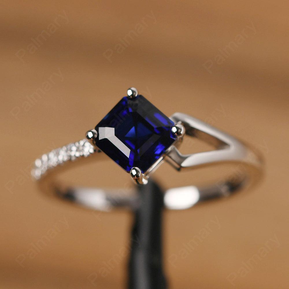 Asscher Cut Sapphire Promise Ring Silver - Palmary