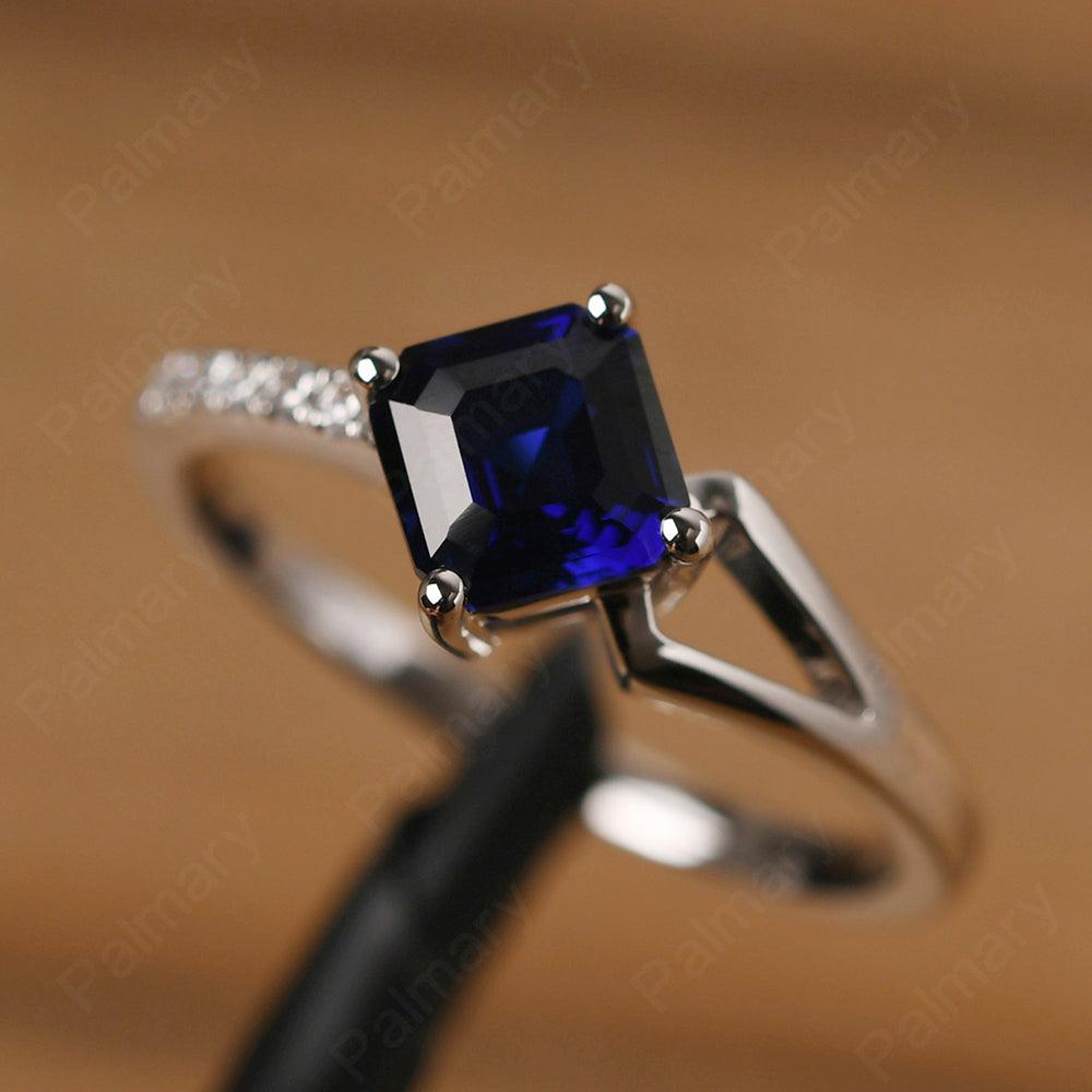 Asscher Cut Sapphire Promise Ring Silver - Palmary