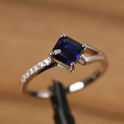 Asscher Cut Sapphire Promise Ring Silver - Palmary