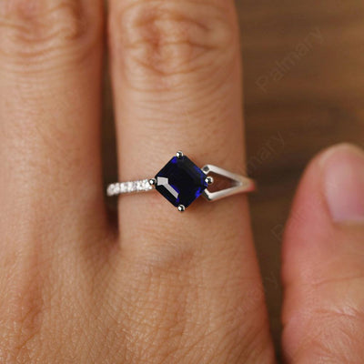 Asscher Cut Sapphire Promise Ring Silver - Palmary