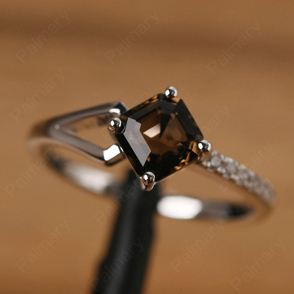 Asscher Cut Smoky Quartz  Promise Ring Silver - Palmary