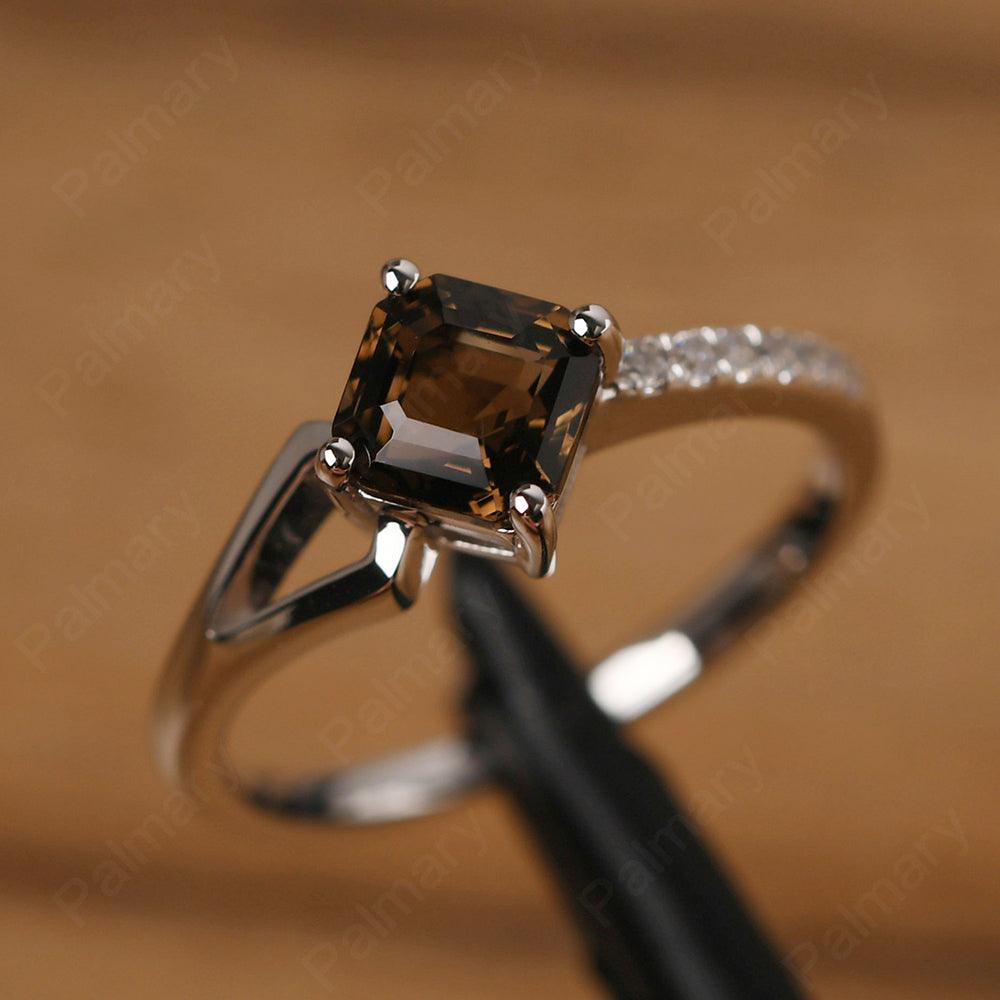 Asscher Cut Smoky Quartz  Promise Ring Silver - Palmary