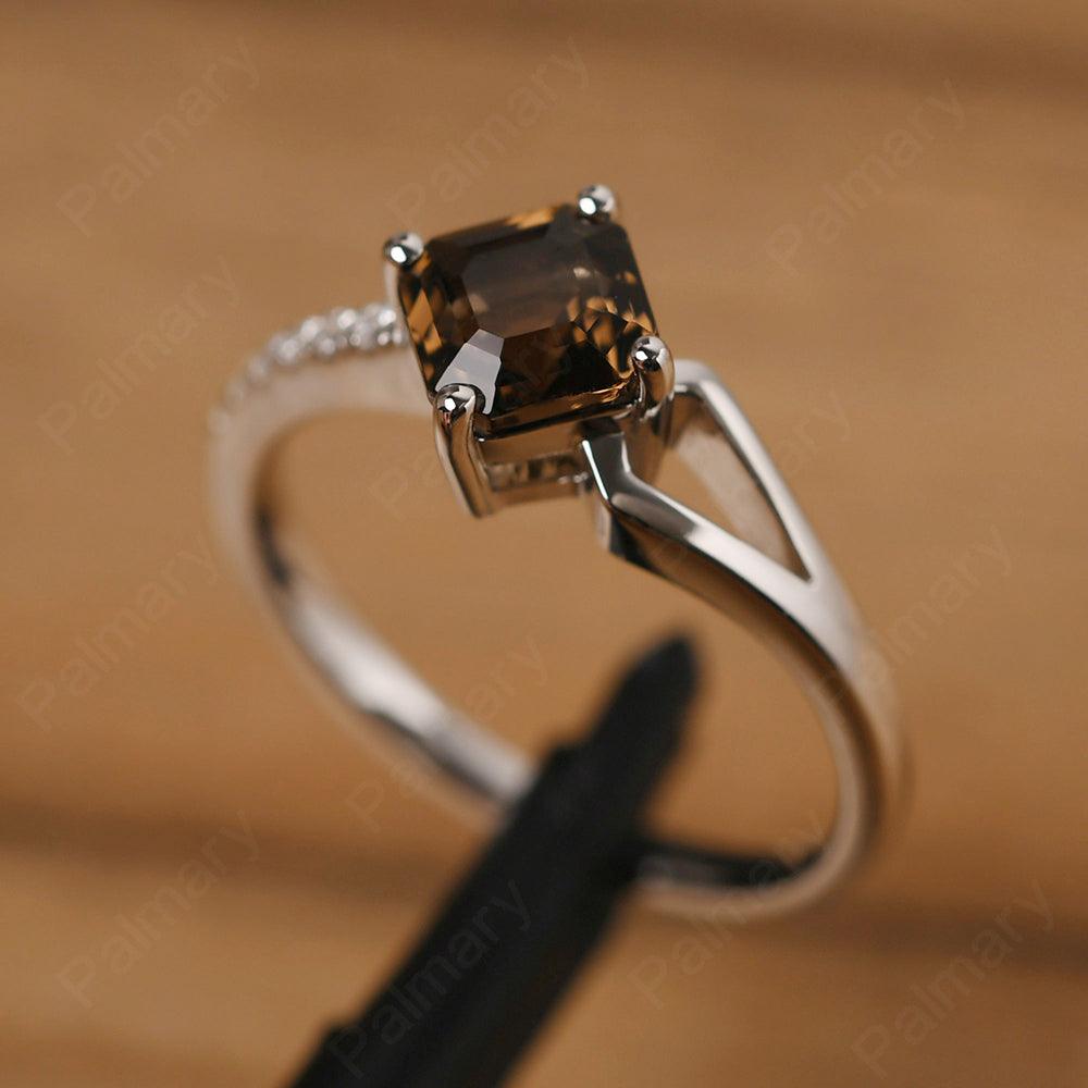 Asscher Cut Smoky Quartz  Promise Ring Silver - Palmary