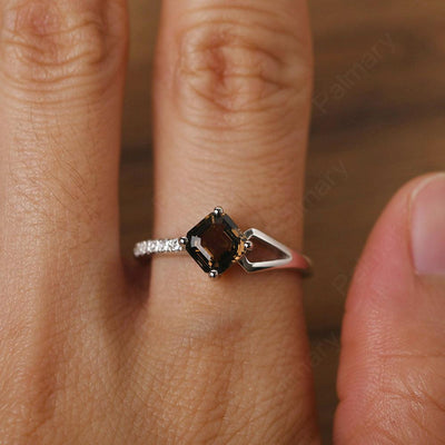 Asscher Cut Smoky Quartz  Promise Ring Silver - Palmary