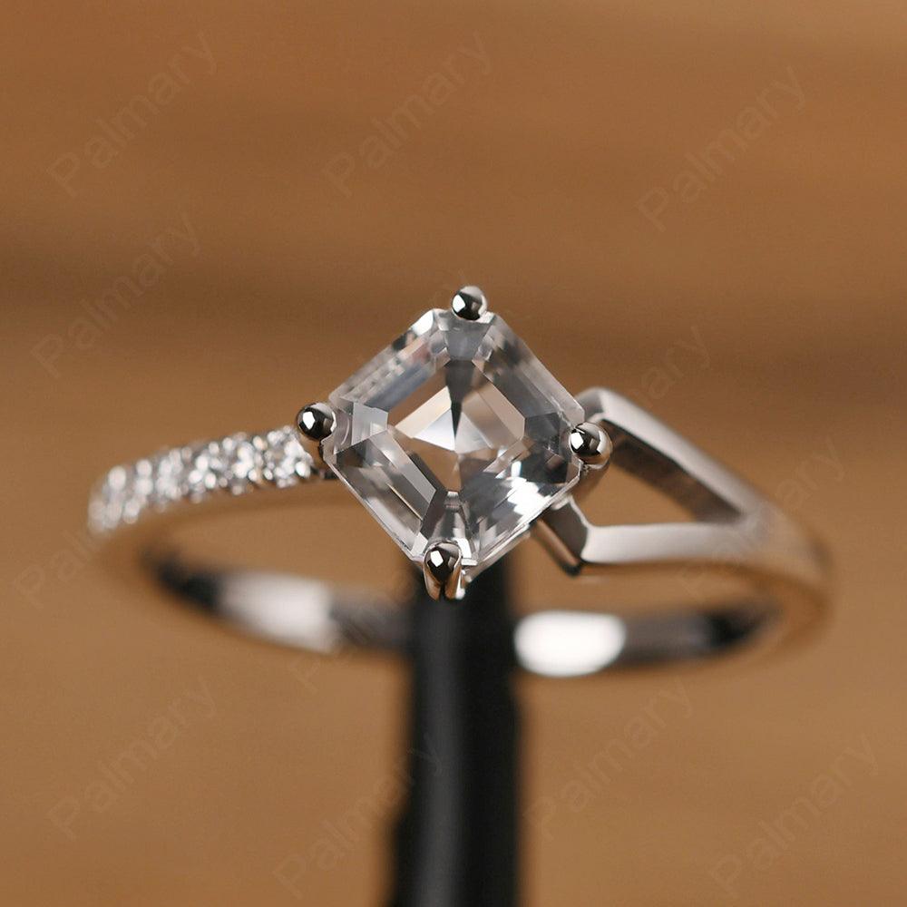 Asscher Cut White Topaz Promise Ring Silver - Palmary
