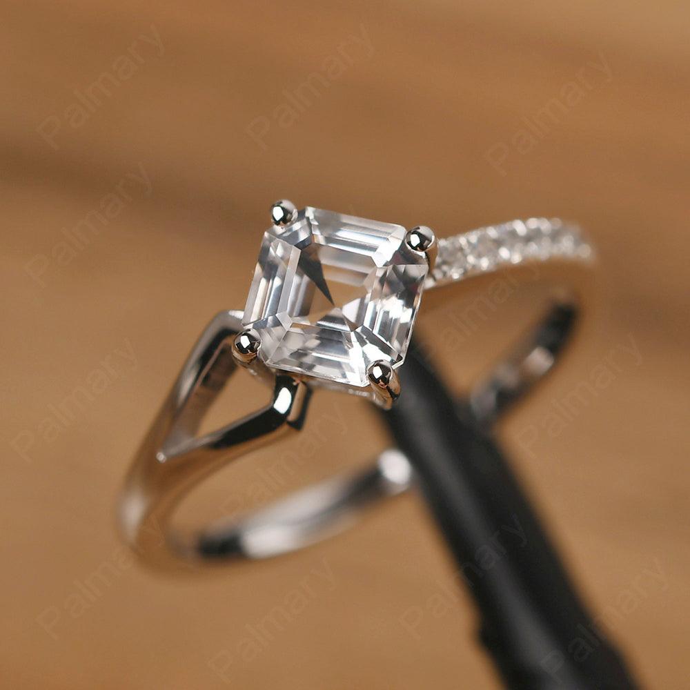 Asscher Cut White Topaz Promise Ring Silver - Palmary