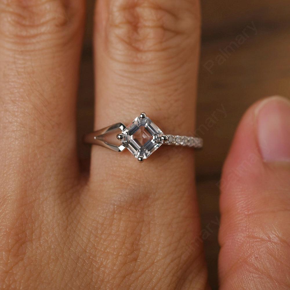 Asscher Cut White Topaz Promise Ring Silver - Palmary