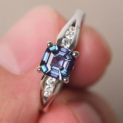 Asscher Cut Alexandrite Ring White Gold - Palmary