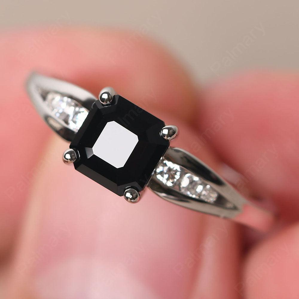 Asscher Cut Black Spinel Ring White Gold - Palmary