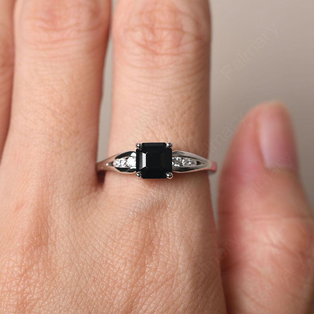 Asscher Cut Black Spinel Ring White Gold - Palmary