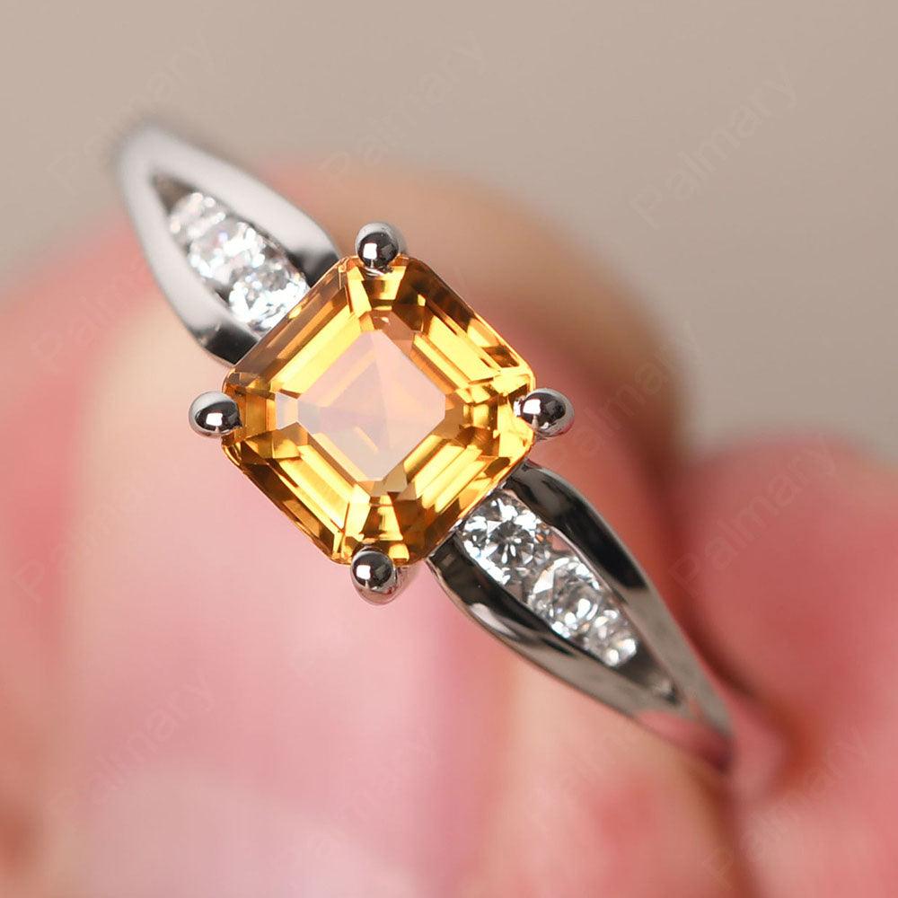 Asscher Cut Citrine Ring White Gold - Palmary