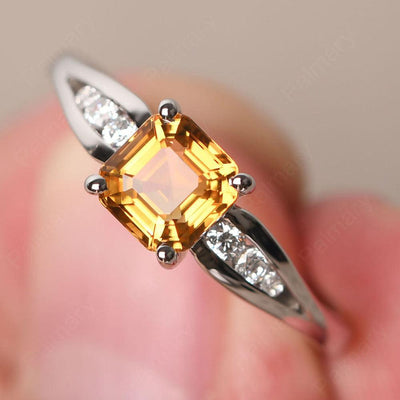 Asscher Cut Citrine Ring White Gold - Palmary