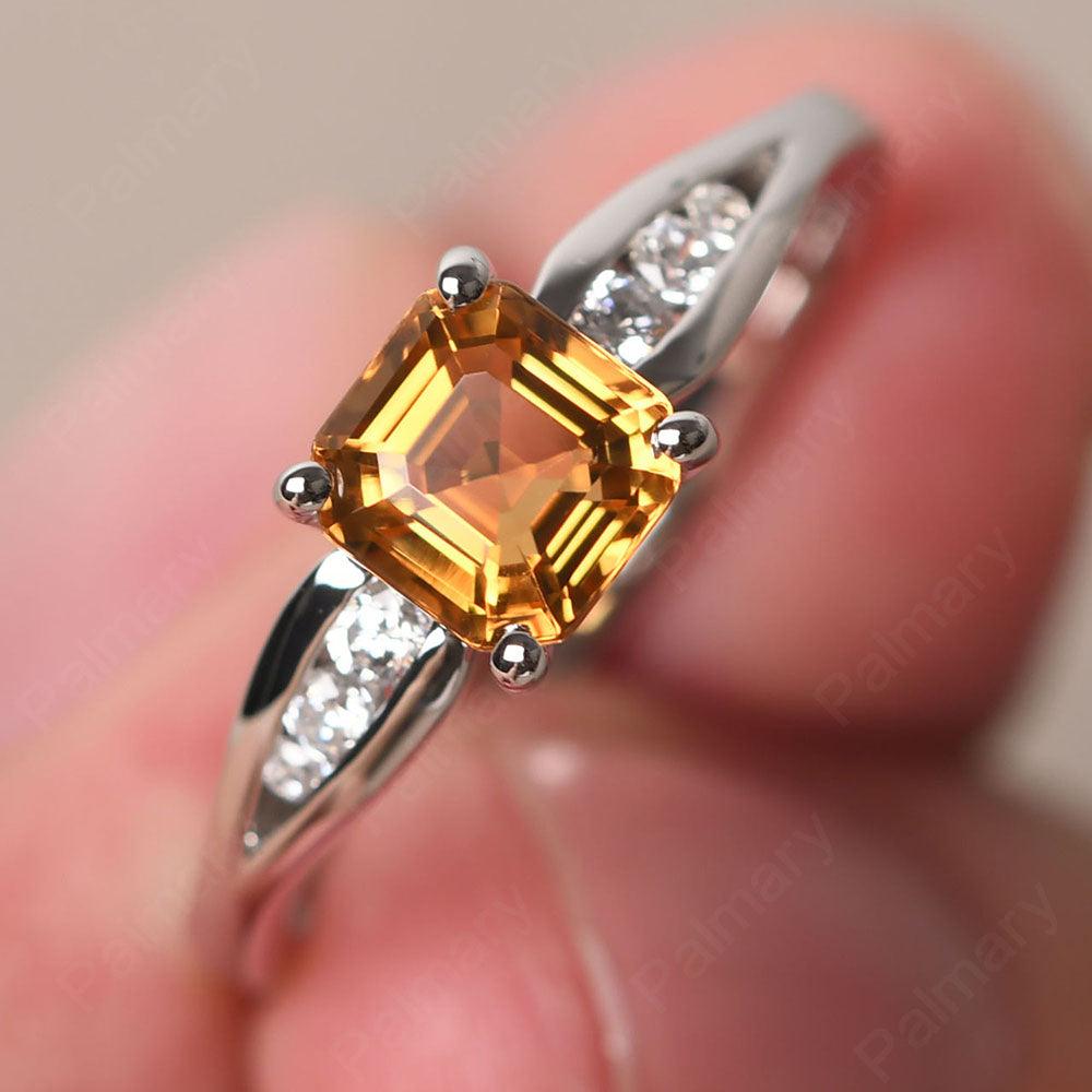 Asscher Cut Citrine Ring White Gold - Palmary