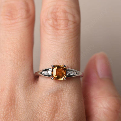 Asscher Cut Citrine Ring White Gold - Palmary